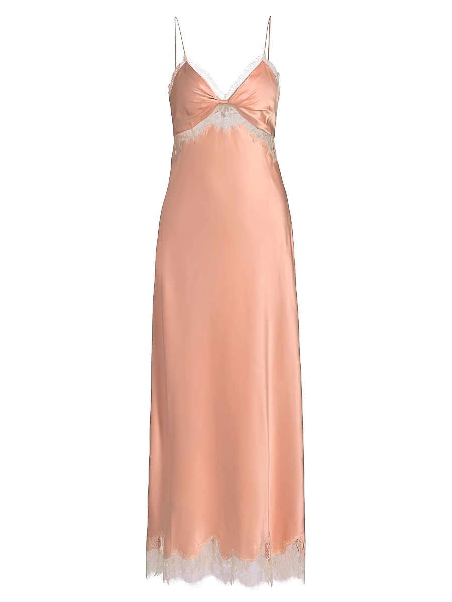 Women's Orianna Lace-Trimmed Silk Blend Maxi Dress - Peche - Size 10