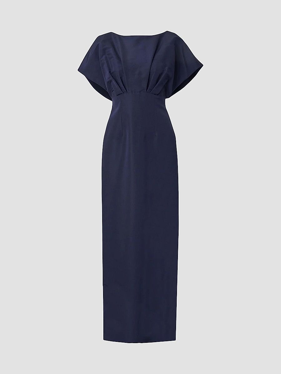 Carolina Herrera Women's Silk Faille Fan Bodice Column Gown - Midnight - Size 14