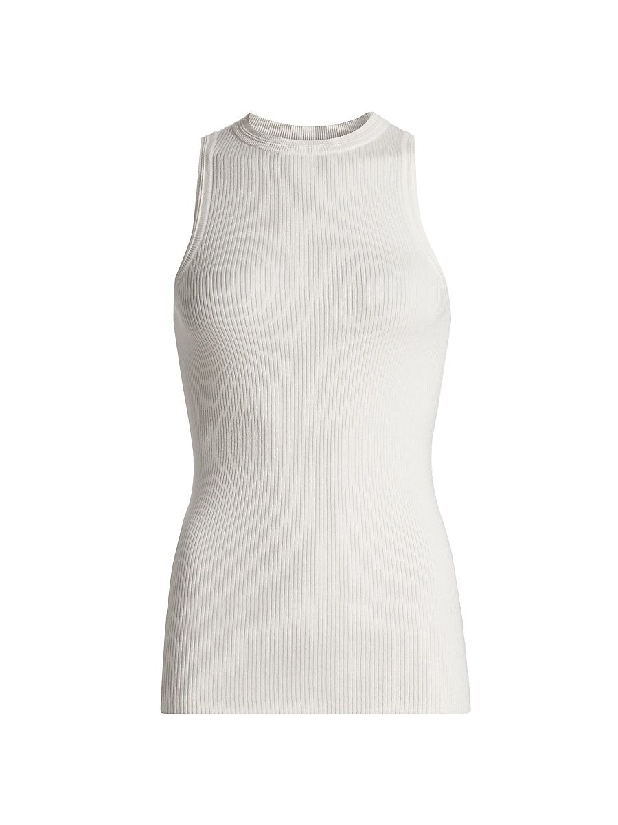 Women's Amya Rib-Knit Cotton-Cashmere Tank - Salt - Size Medium