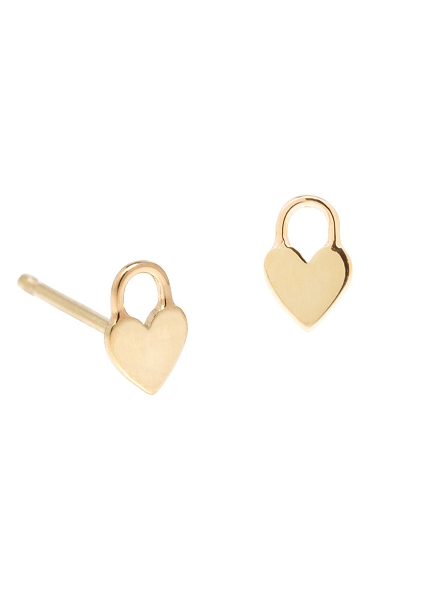 Women's Itty Bitty 14K Yellow Gold Heart Padlock Stud Earrings - Gold
