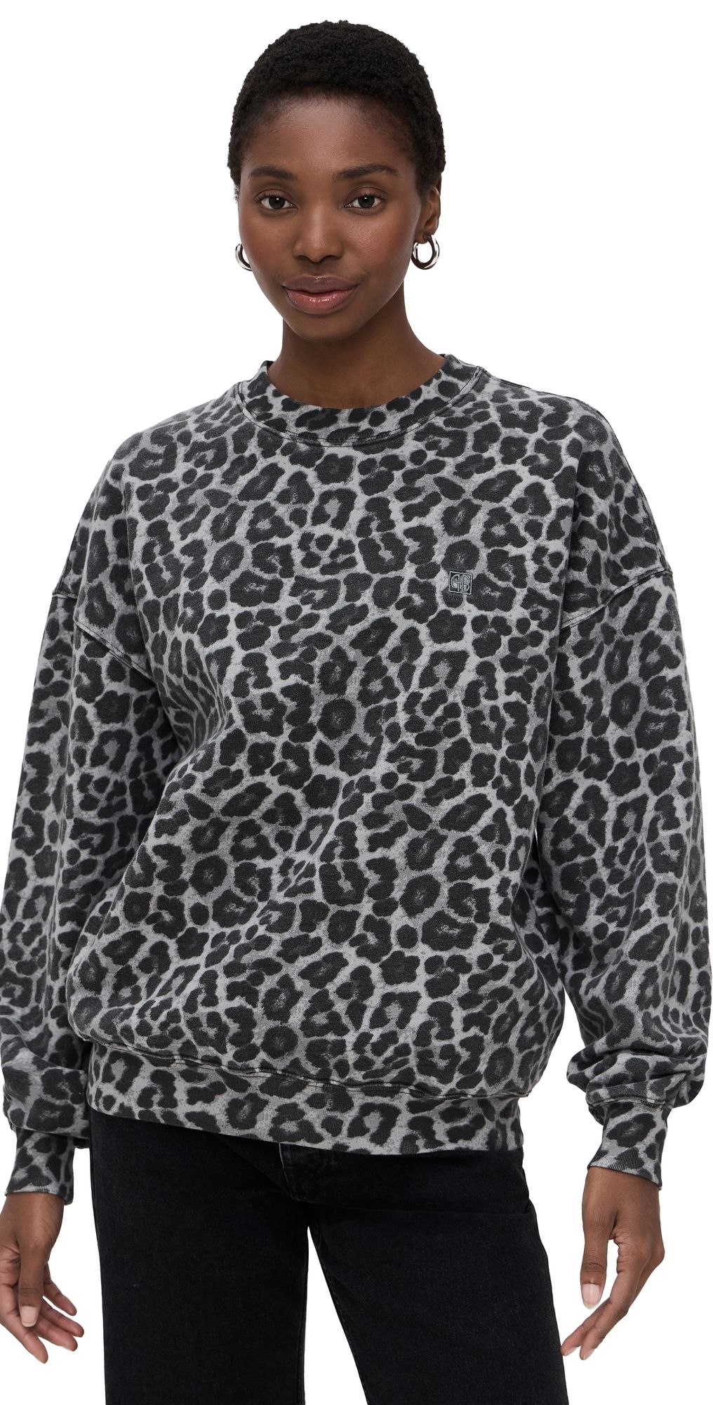 ANINE BING Miles Grey Leopard Sweatshirt Leopard S