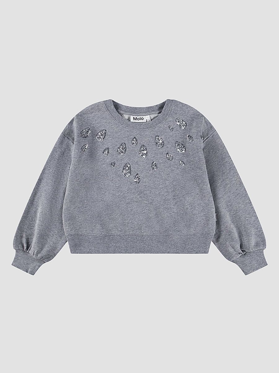 Little Girl's & Girl's Miki Sequined Cotton Sweatshirt - Grey Melange - Size 4