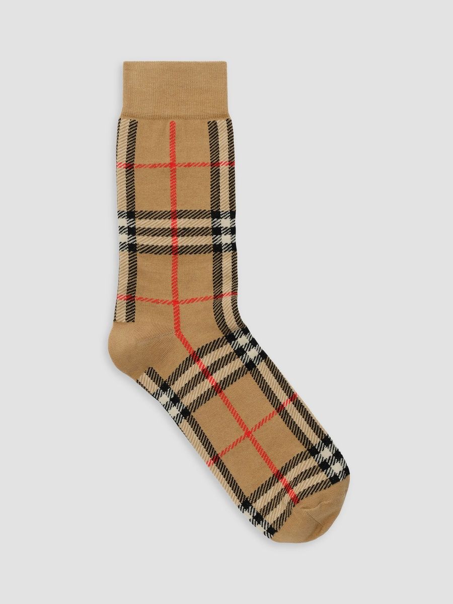 Burberry Men's Check Cotton-Nylon-Blend Socks - Archive Beige - Size Medium