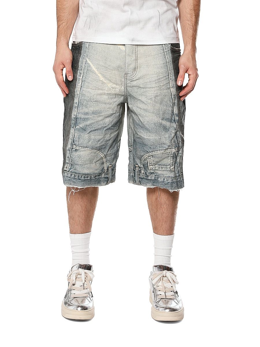 Men's Upside Down Distressed Hem Denim Shorts - All Over Print - Size 38
