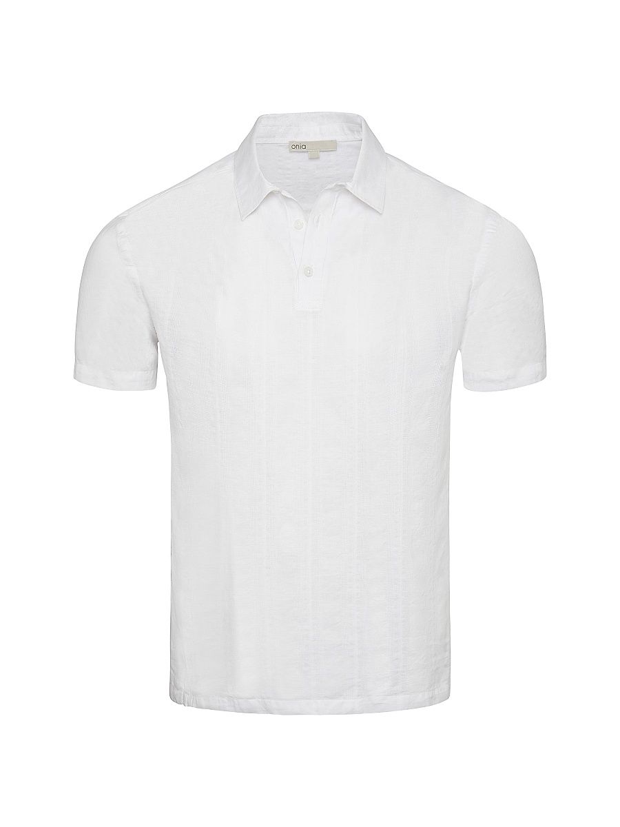Men's Cotton-Linen Pop-Over Polo Shirt - White - Size XXL