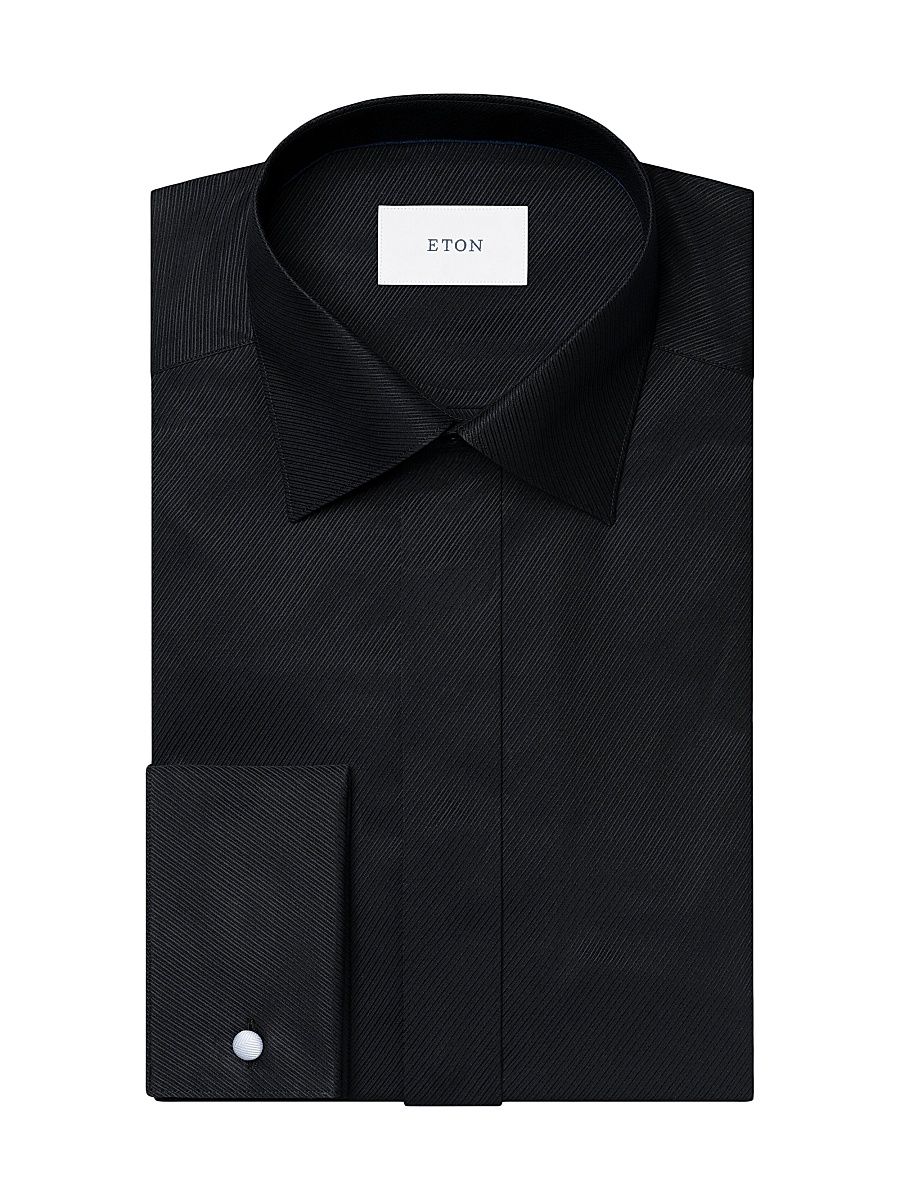 Men's Slim-Fit Textured Dress Shirt - Black - Size 17