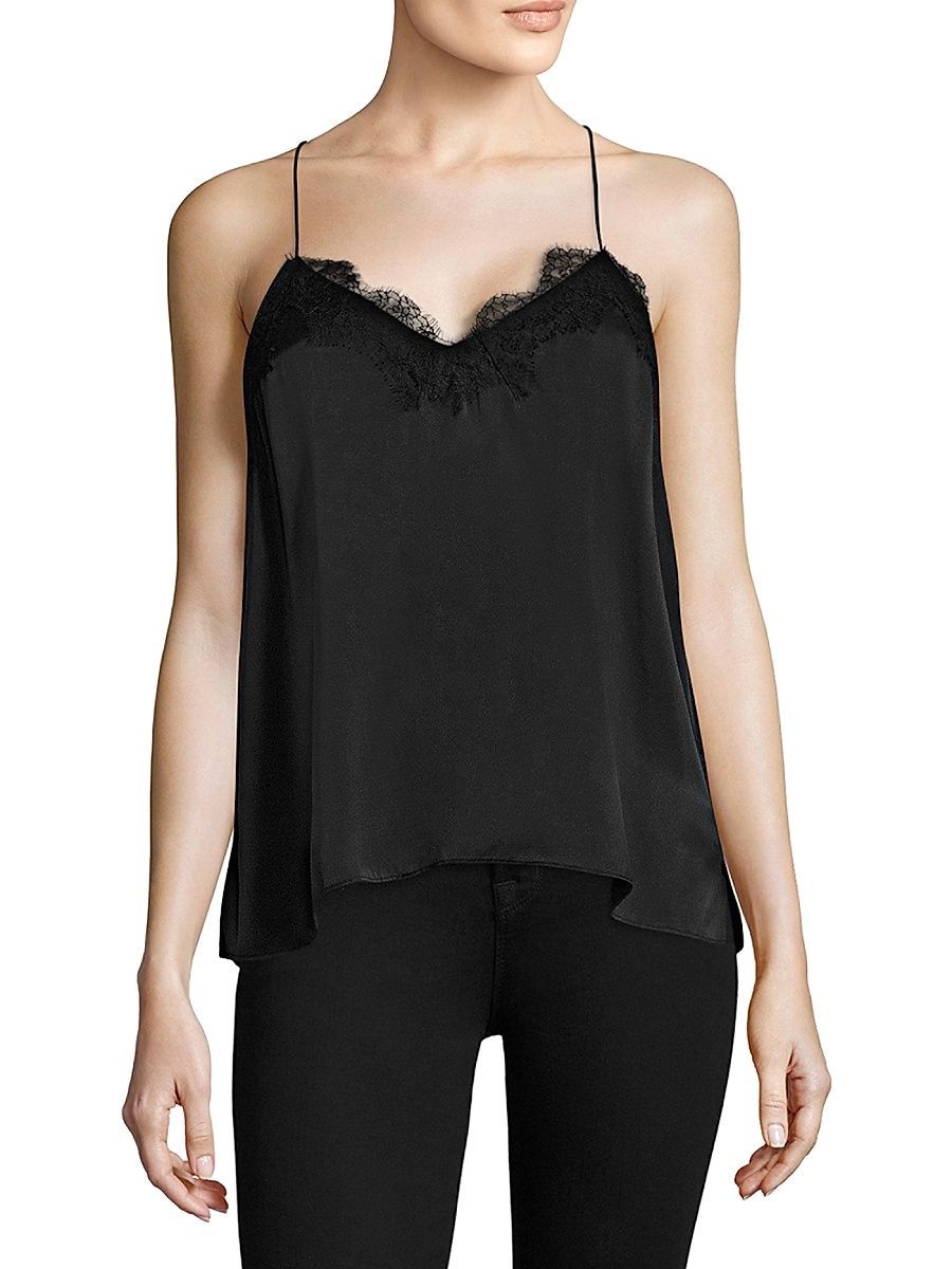 Women's Racer Silk Charmeuse Camisole - Black - Size XL