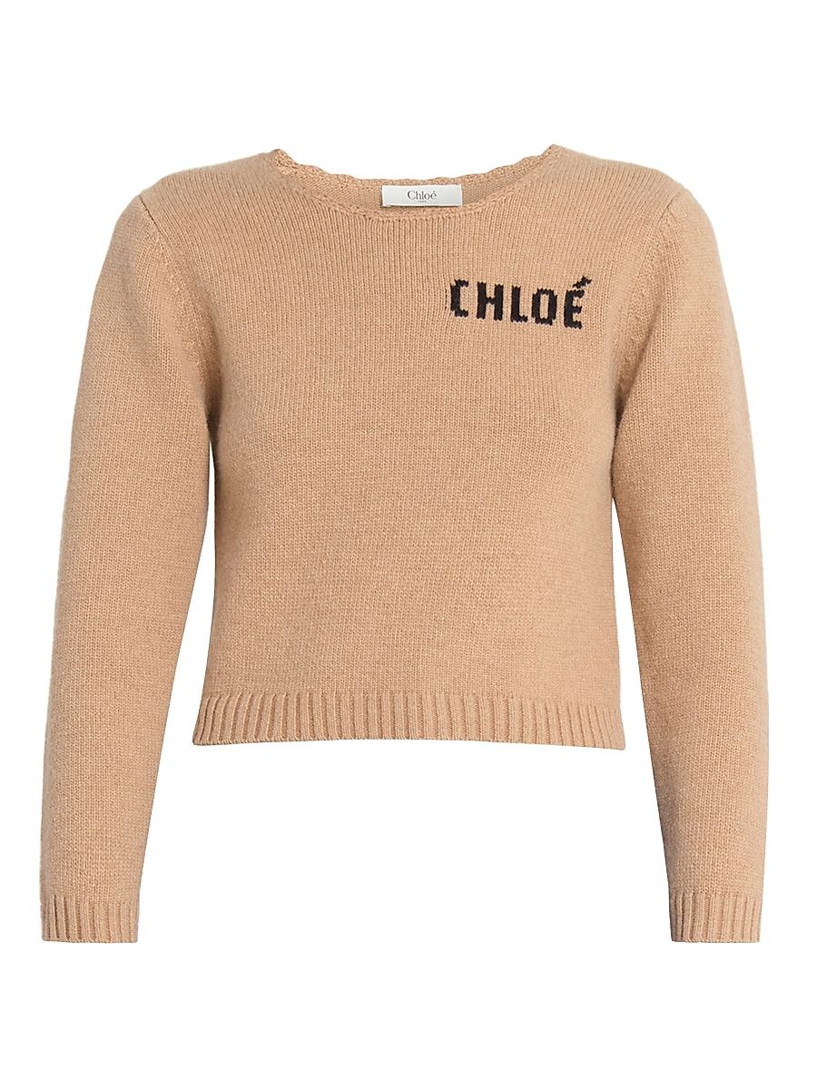 Women's Logo Wool-Cashmere Crop Sweater - Bleached Brown - Size XS
