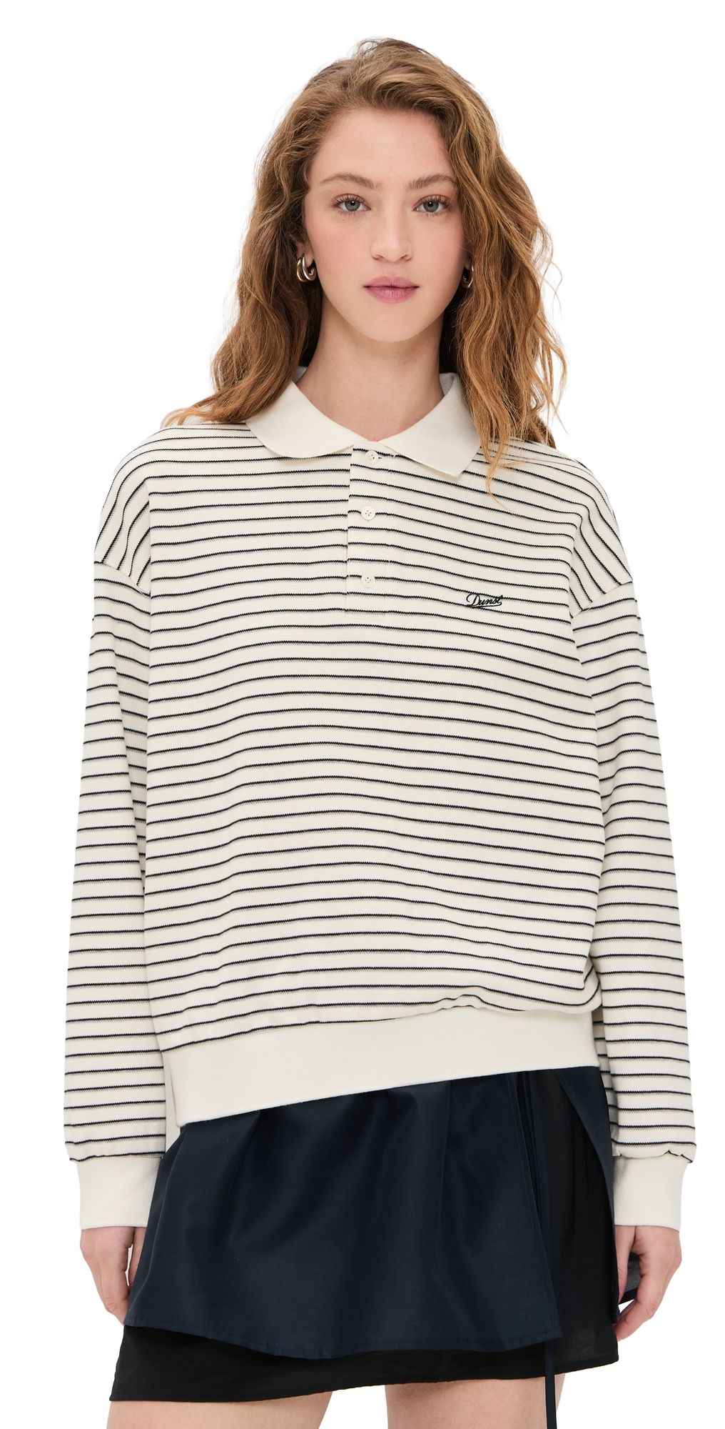DUNST Striped Collared T-Shirt Ivory Stripe XS