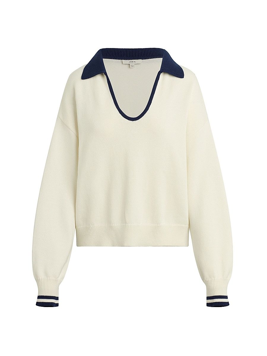 Women's The Romie Open Collar Knit Polo Sweater - Milk - Size XL