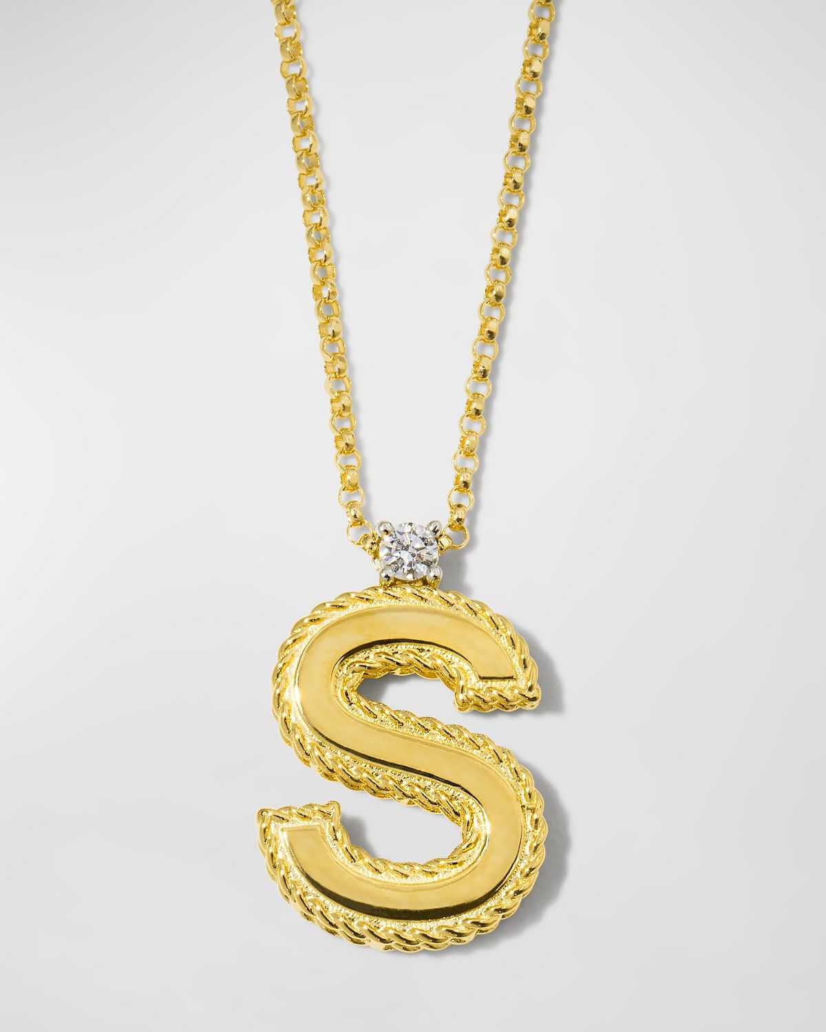 Princess 18K Yellow Gold Diamond Initial Necklace, S