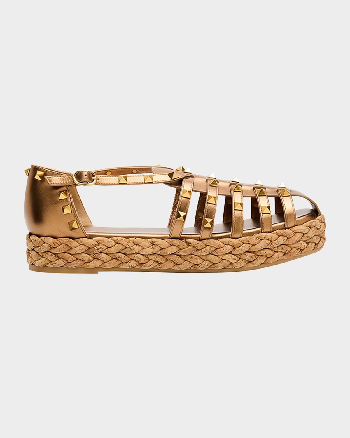 Rockstud Metallic Espadrille Fisherman Sandals