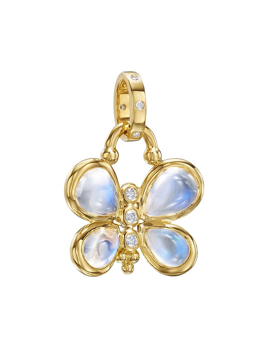 Women's FJ Luna Butterfly 18K Yellow Gold, Blue Moonstone & 0.08 TCW Diamond Pendant - Yellow Gold