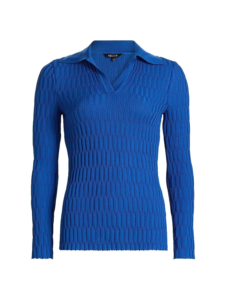 Women's Geometric Knit Polo Shirt - Aegean Blue - Size XXL