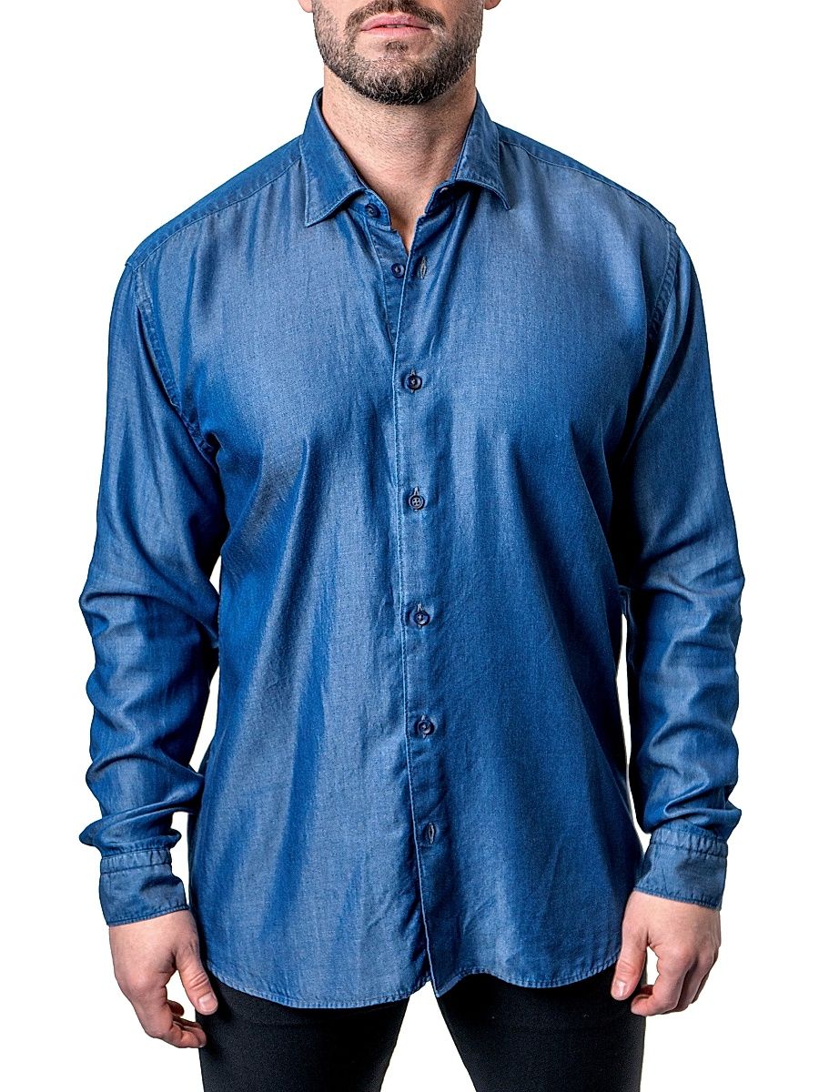 Men's Fibonacci Shiny Denim Shirt - Blue - Size Medium