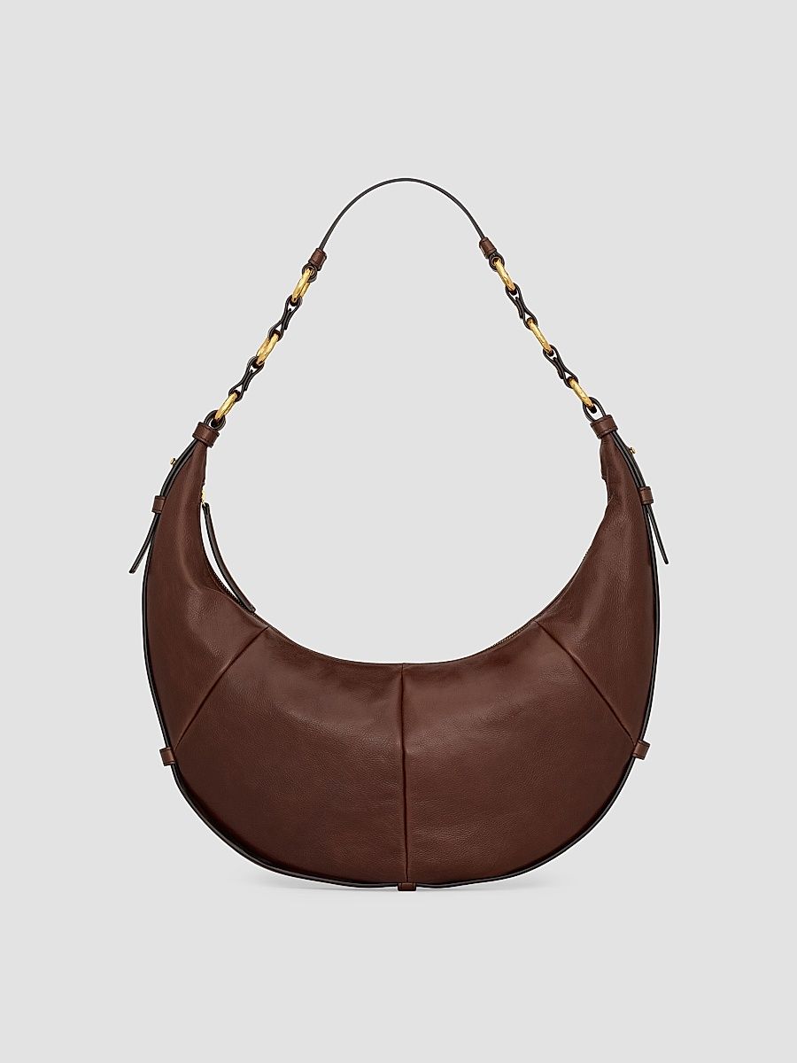 Saint Laurent Women's Saharienne Hobo Bag in Lambskin Leather - Brown Nut