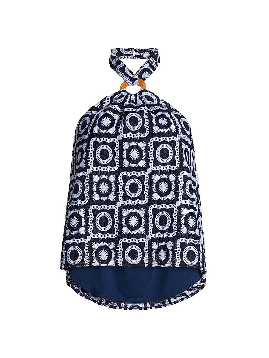 Women's Bessie Crochet O-Ring Halter Top - Spring Navy Crochet - Size Large