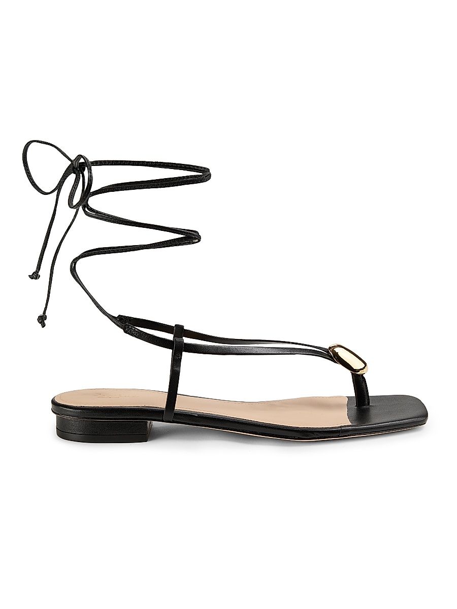 Women's Leather Ankle-Wrap Sandals - Black - Size 11