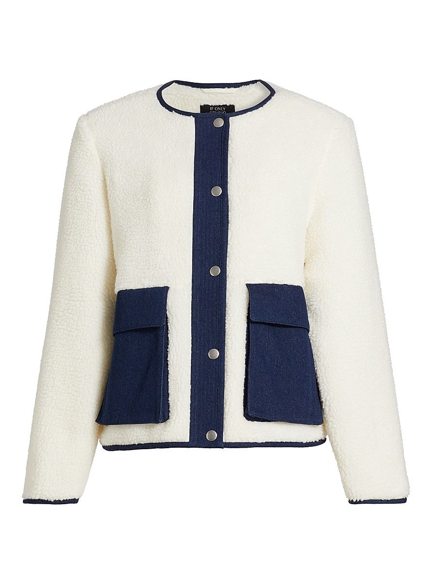 Women's Faux-Sherpa & Denim Jacket - Off White - Size XL