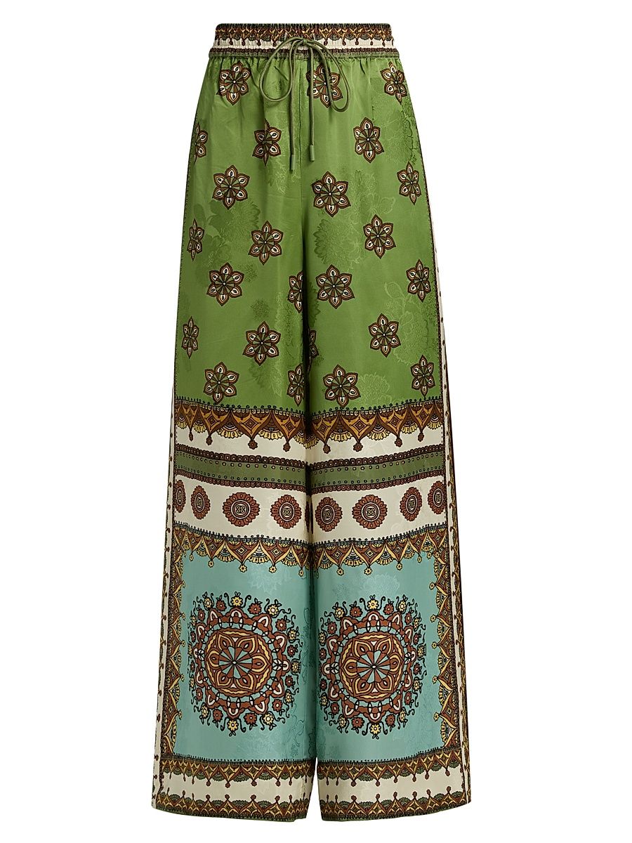 Women's Contina Printed Satin Jacquard Wide-Leg Pants - Size 12