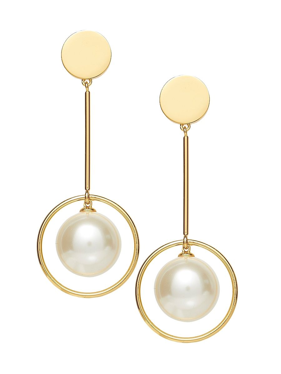 Women's Pendulum 14K Gold-Plated & Acrylic Faux Pearl Linear Earrings - Pearl