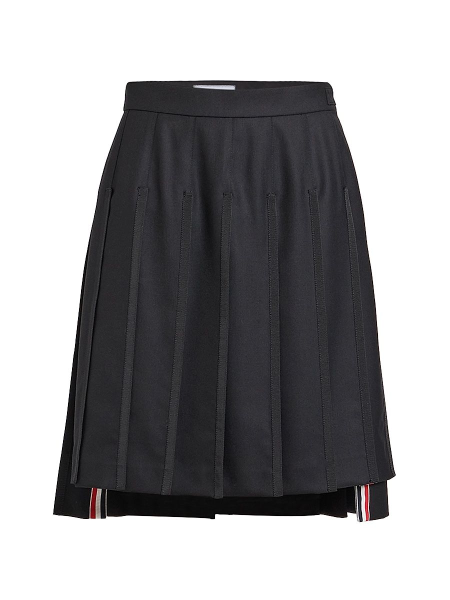 Women's Pleated Wool Twill Bermuda-Length Skirt - Black - Size 10