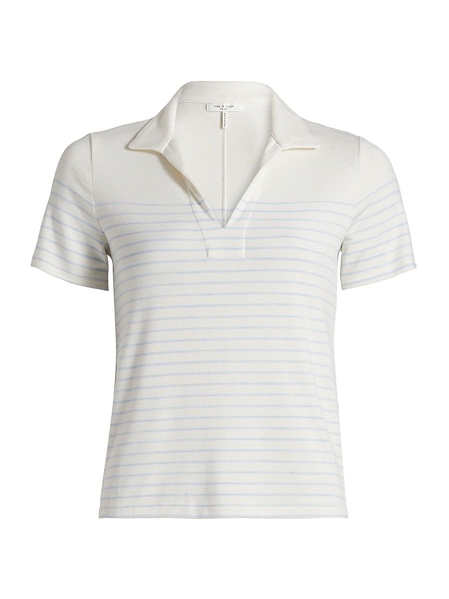 Women's The Knit Stripe Polo Shirt - Ivory Pale - Size Medium