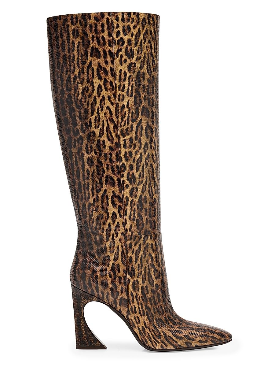 Women's Arco 95MM Leopard-Print Leather Knee-High Boots - Beige - Size 10