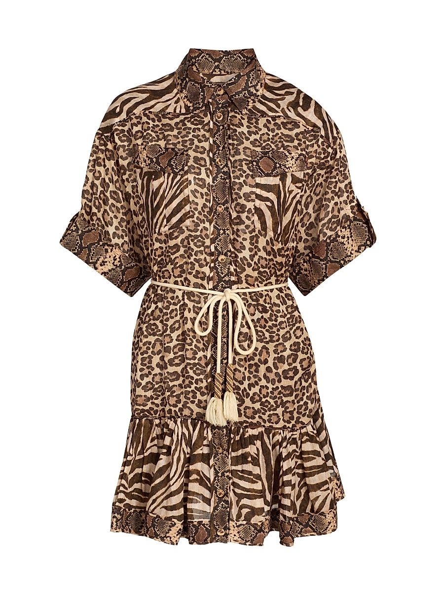 Women's Wanderlust Lantern Animal-Print Minidress - Spliced Print - Size 8