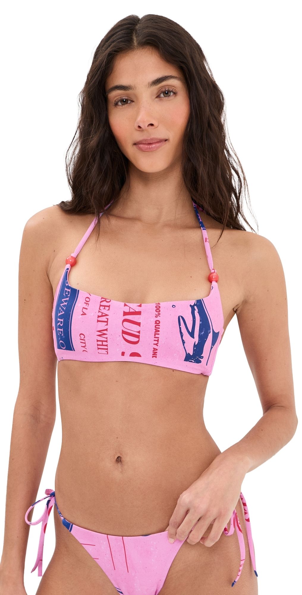 STAUD Laird Bikini Top Parcel Print Pink XS