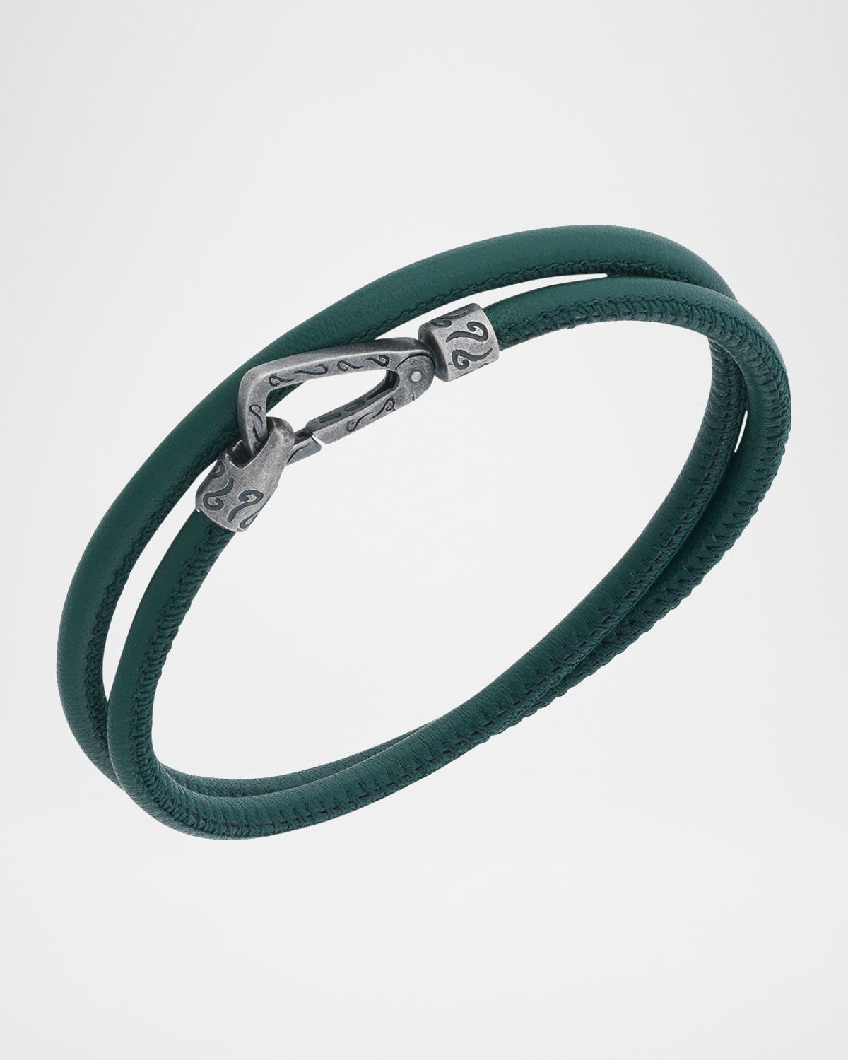 Men & apos;s Lash Double Wrap Smooth Leather Bracelet, Silver