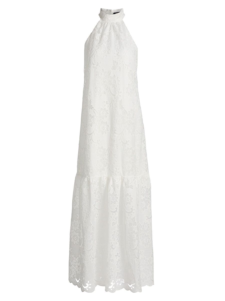 Women's Meadow Floral Lace Halter Maxi Dress - White - Size XXL