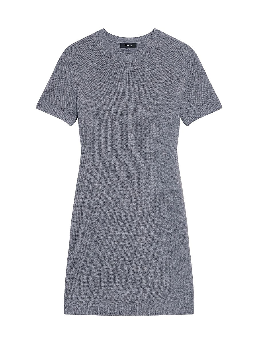 Women's Wool-Cashmere Crewneck Minidress - Ash Melange - Size Large