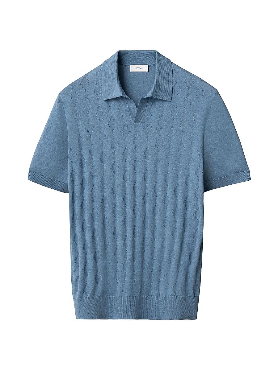 Men's Cotton-Silk Knit Polo Sweater - Light Blue - Size XXL