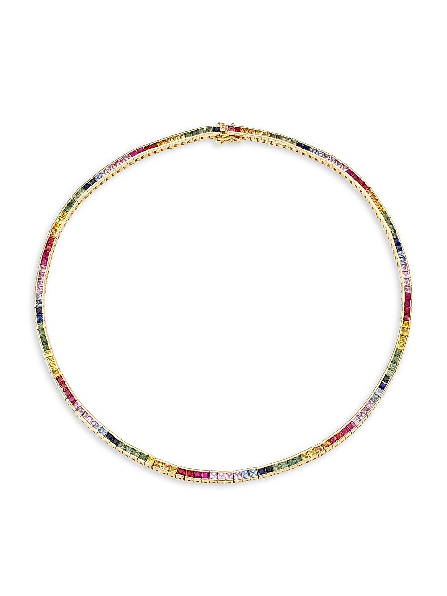 Women's Rainbow 14K Yellow Gold & Sapphire Tennis Necklace