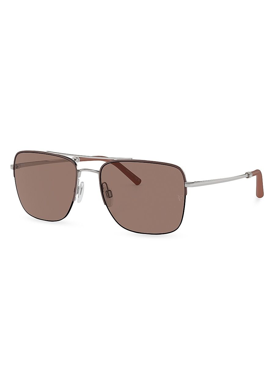 Men's R-2 56MM Aviator Sunglasses - Silver Taupe