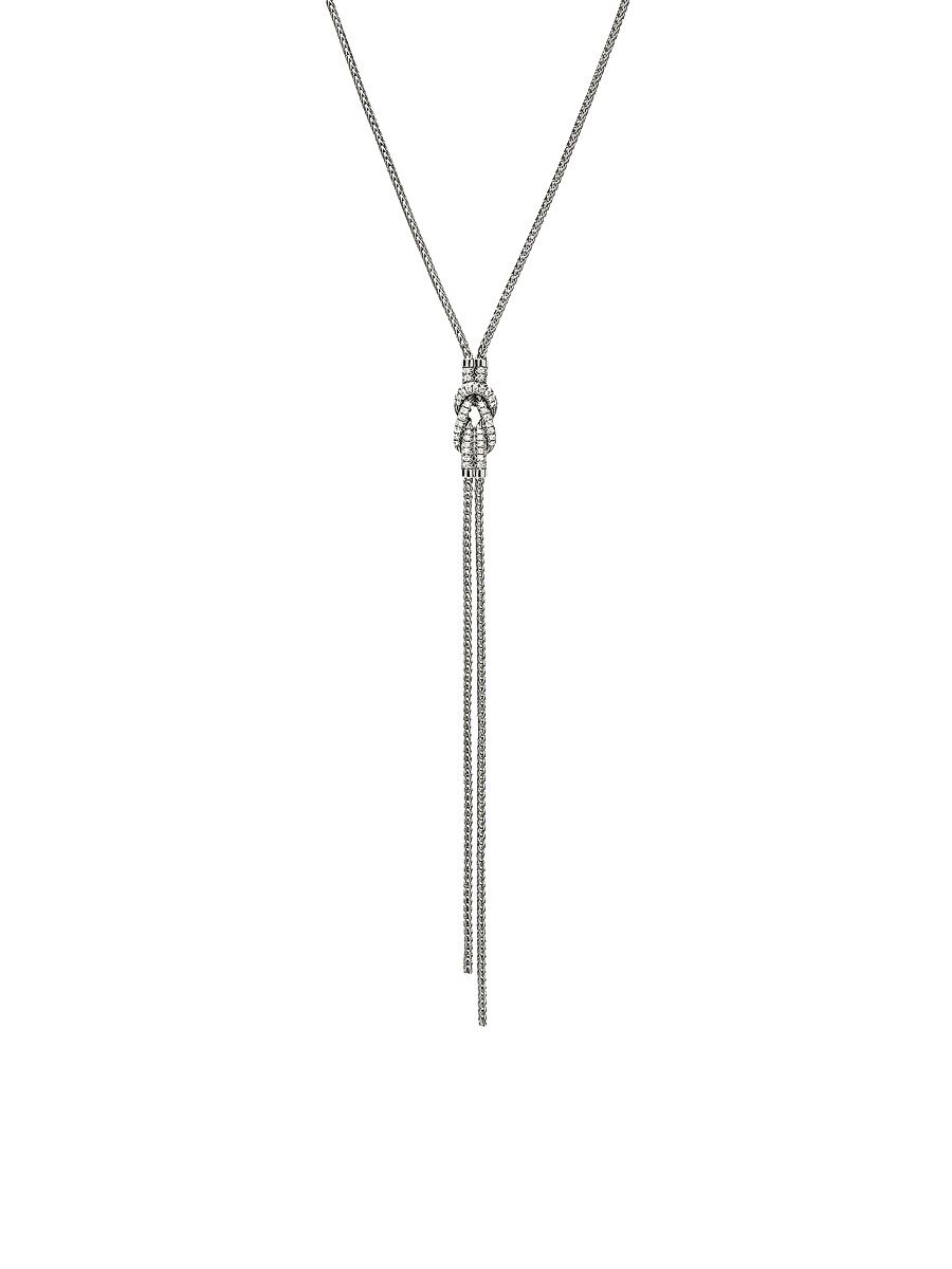 Women's Love Knot Sterling Silver & 0.29 TCW Diamond Lariat Necklace - Silver