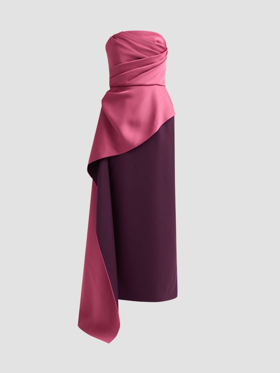 Theia Women's Diane Two-Tone Drape Strapless Gown - Velvet Fig Rose - Size 14