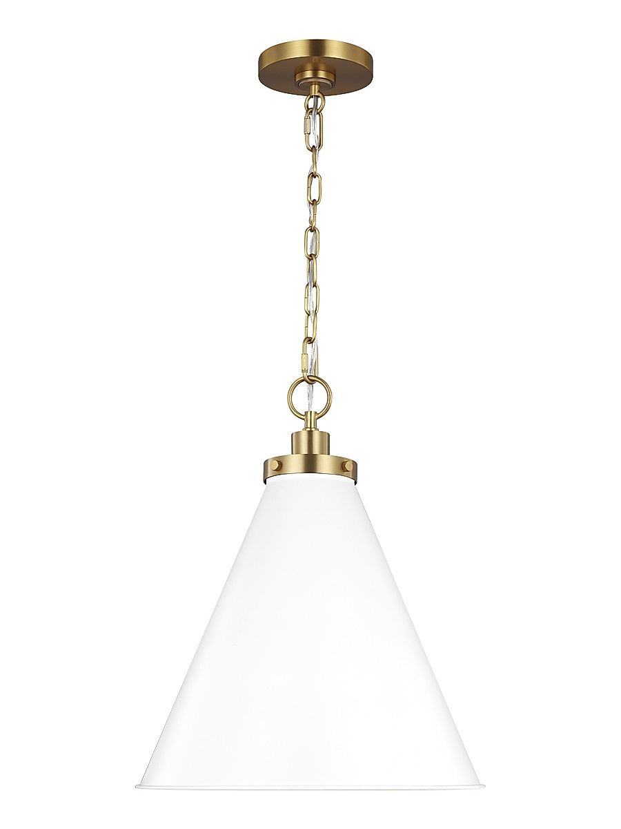 Visual Comfort Studio Medium Cone Pendant - Matte White Burnished Brass
