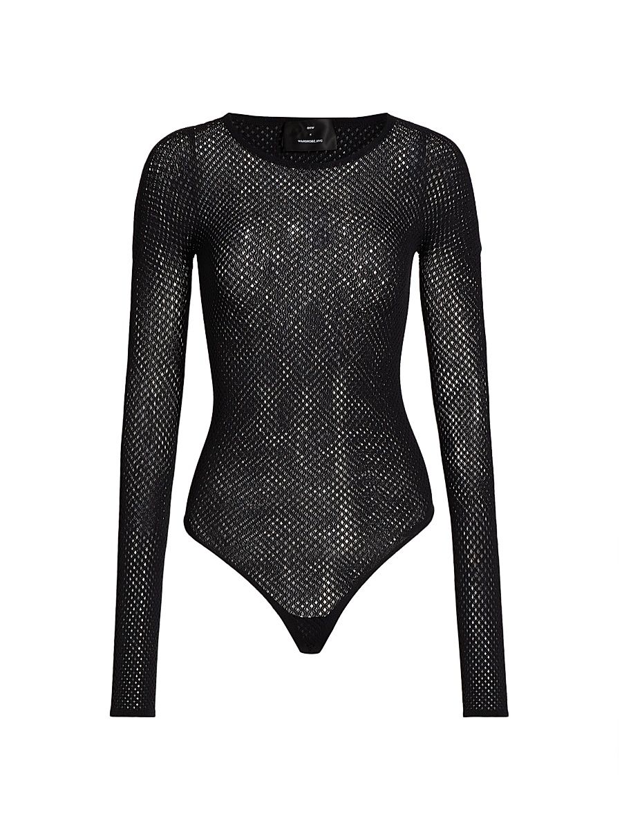 Women's RHW Wool-Blend Mesh Bodysuit - Black - Size Small