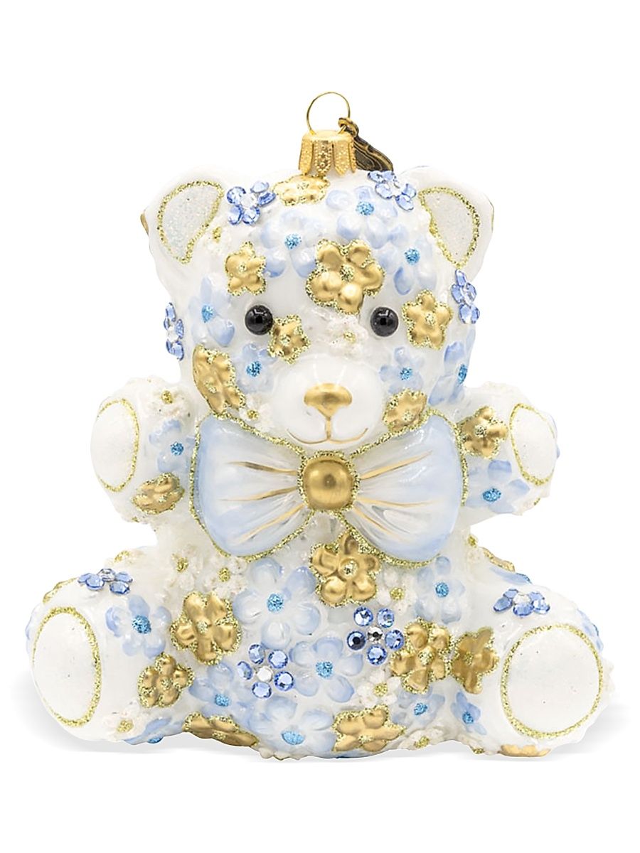 Blue Floral Teddy Christmas Ornament