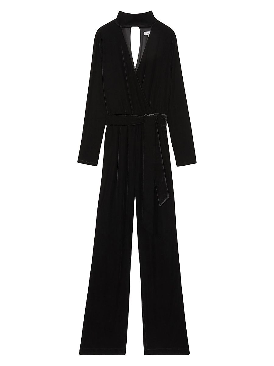 Women's Vera Velvet Wrap Neck Jumpsuit - Black - Size 8