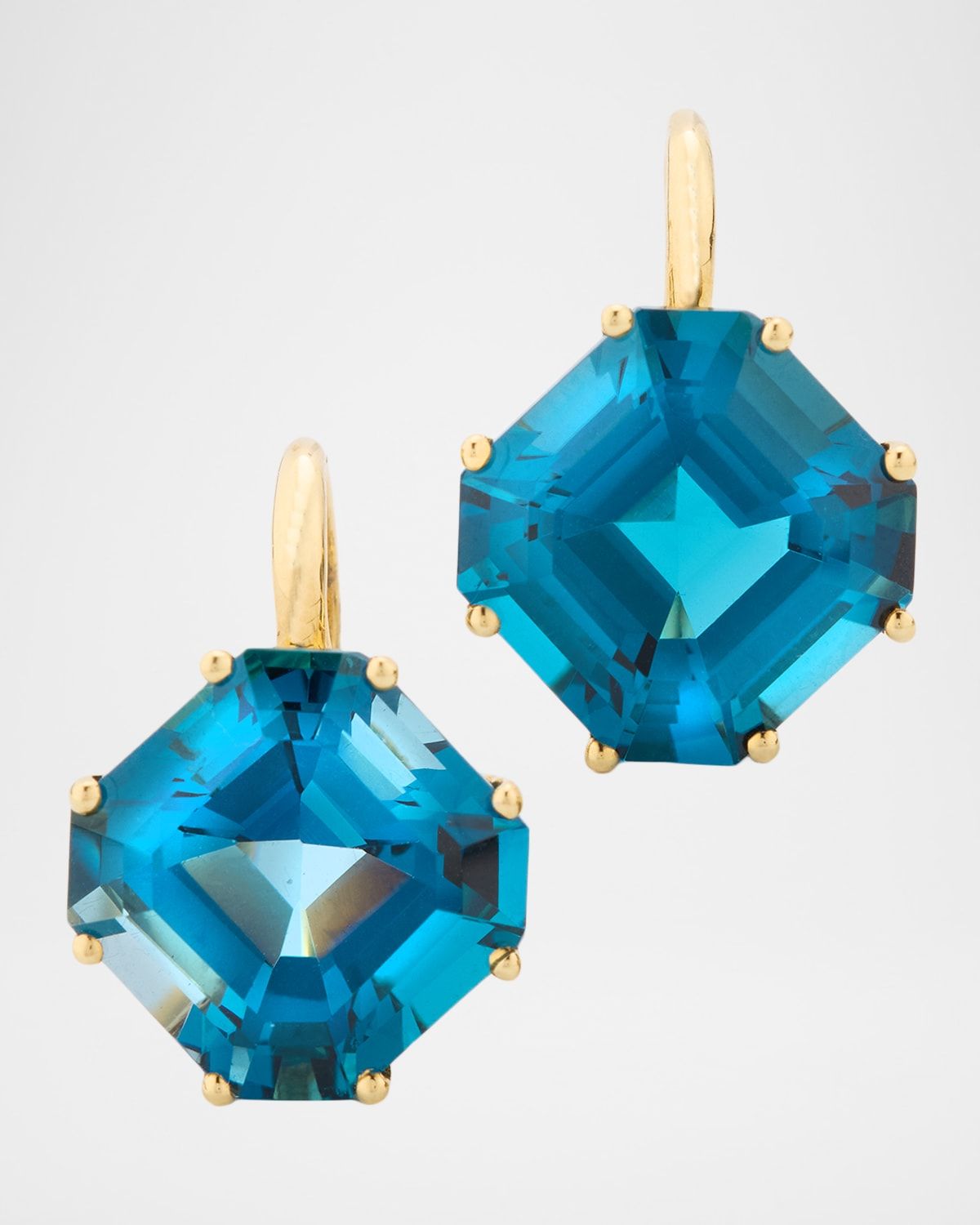 Gossip London Blue Topaz Asscher Cut Earrings in 18K Yellow Gold