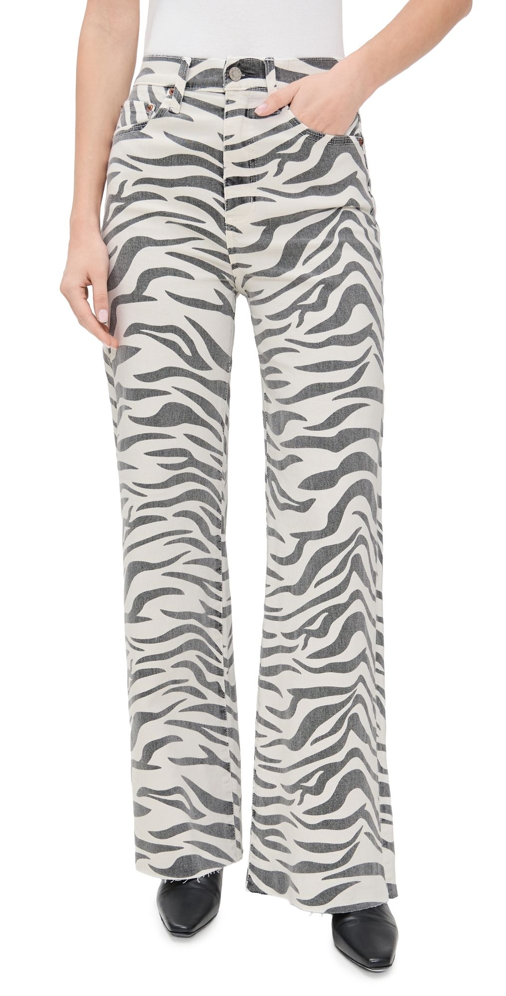 DAZE Far Out High Rise Wide Leg Jeans Zebra 26