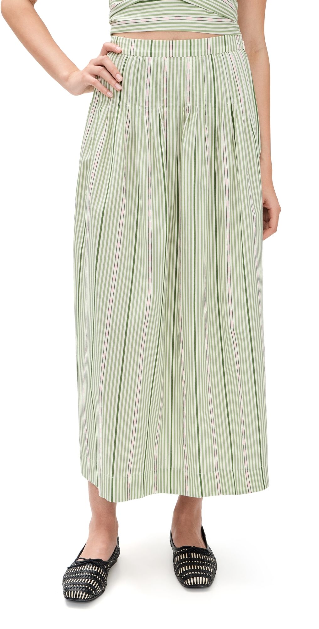 Hill House Home The Ame Skirt Green Jacquard Stripe S