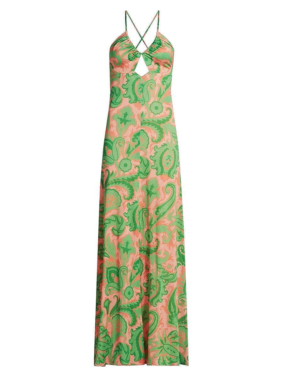 Women's Printed Jersey Keyhole Halter Maxi Dress - Stampaf Doviola - Size 8