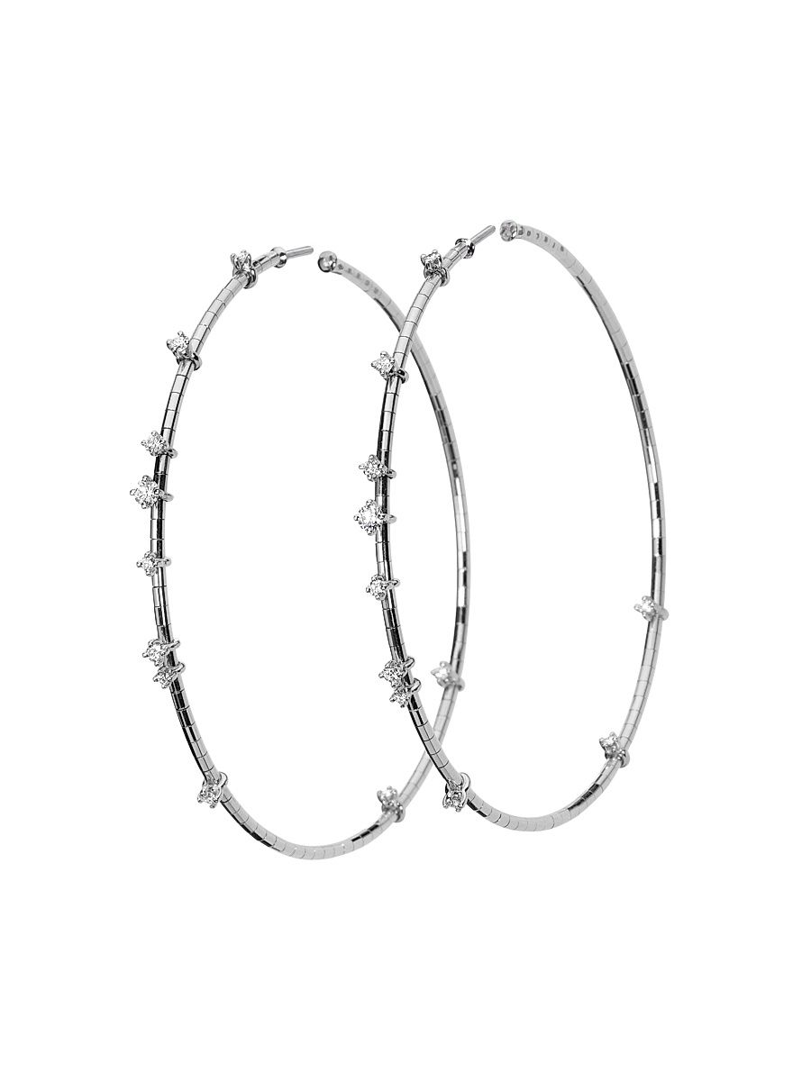 Women's Rugiada Diamanti 18K White Gold, Titanium, & Diamond Hoop Earrings/2.36" - White Gold