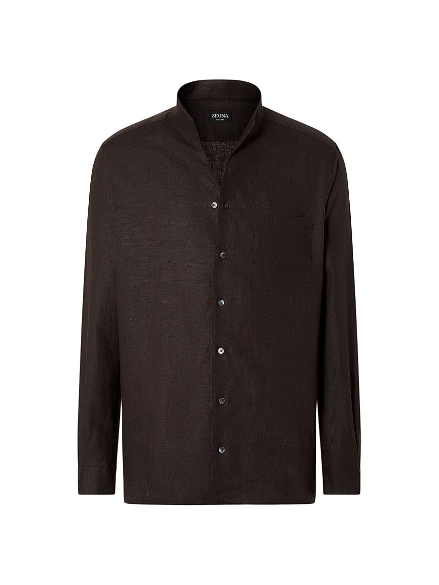 Men's Oasi Lino Shirt - Dark Brown - Size XL