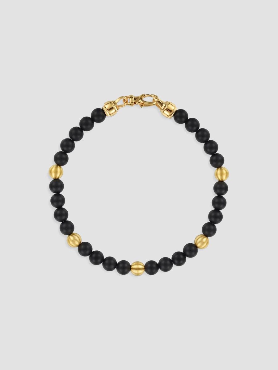 Gabriel & Co Men's Bujukan Black Titanium & 14K Yellow Gold Beaded Bracelet - Black Gold - Size 7.5