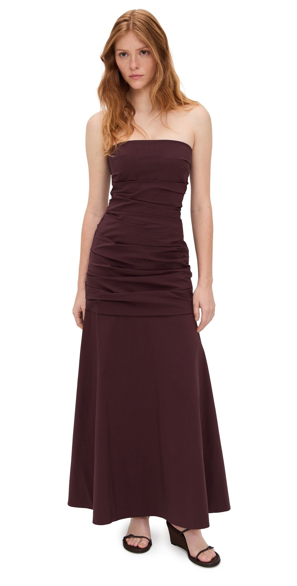 St. Agni Gathered Strapless Longline Dress Liqueur L